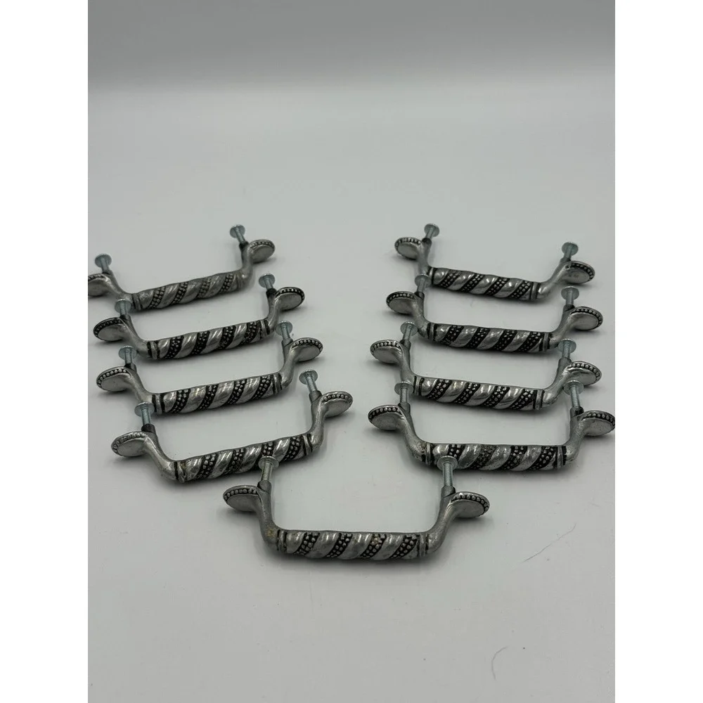 (9) Vtg Silver Tone Beaded Striped Ribbon Cabinet Drawer Pulls